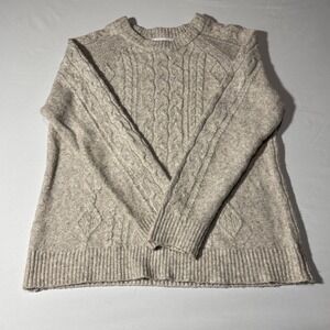 Liz Claiborne Womens XL Oatmeal Beige Cable Knit Crew Neck Pullover Sweater